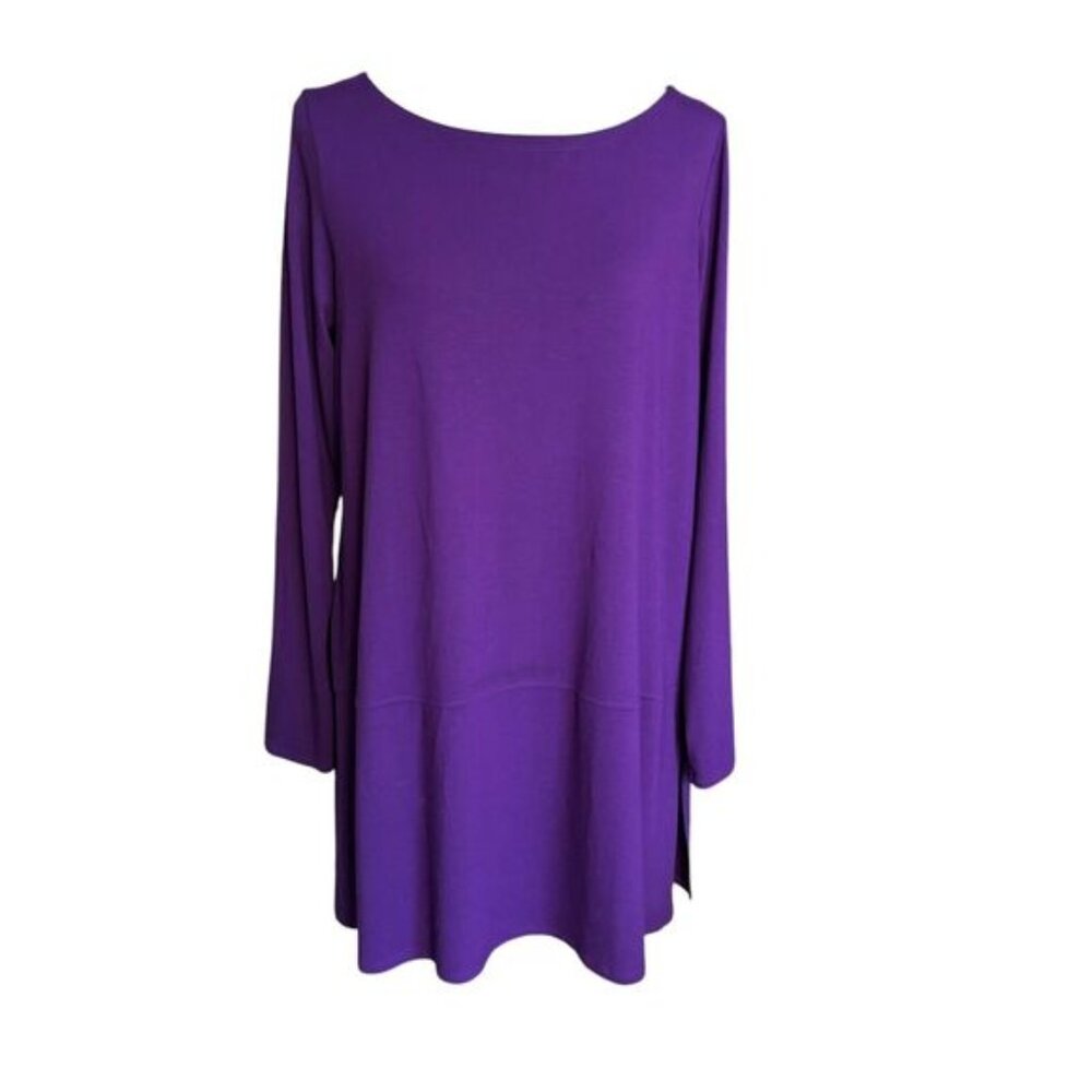 Eileen Fisher Size LARGE Jersey Knit Long Sleeve Tunic Top Pullover Purple EUC